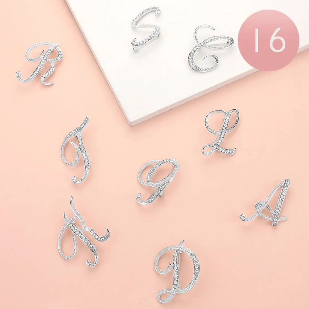 Stone Paved Monogram Initial Letter Pin Brooches