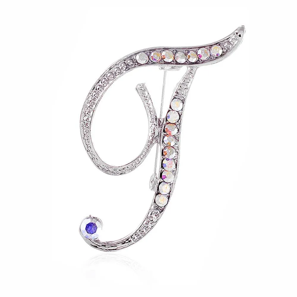 Stone Paved Monogram Initial Letter Pin Brooches