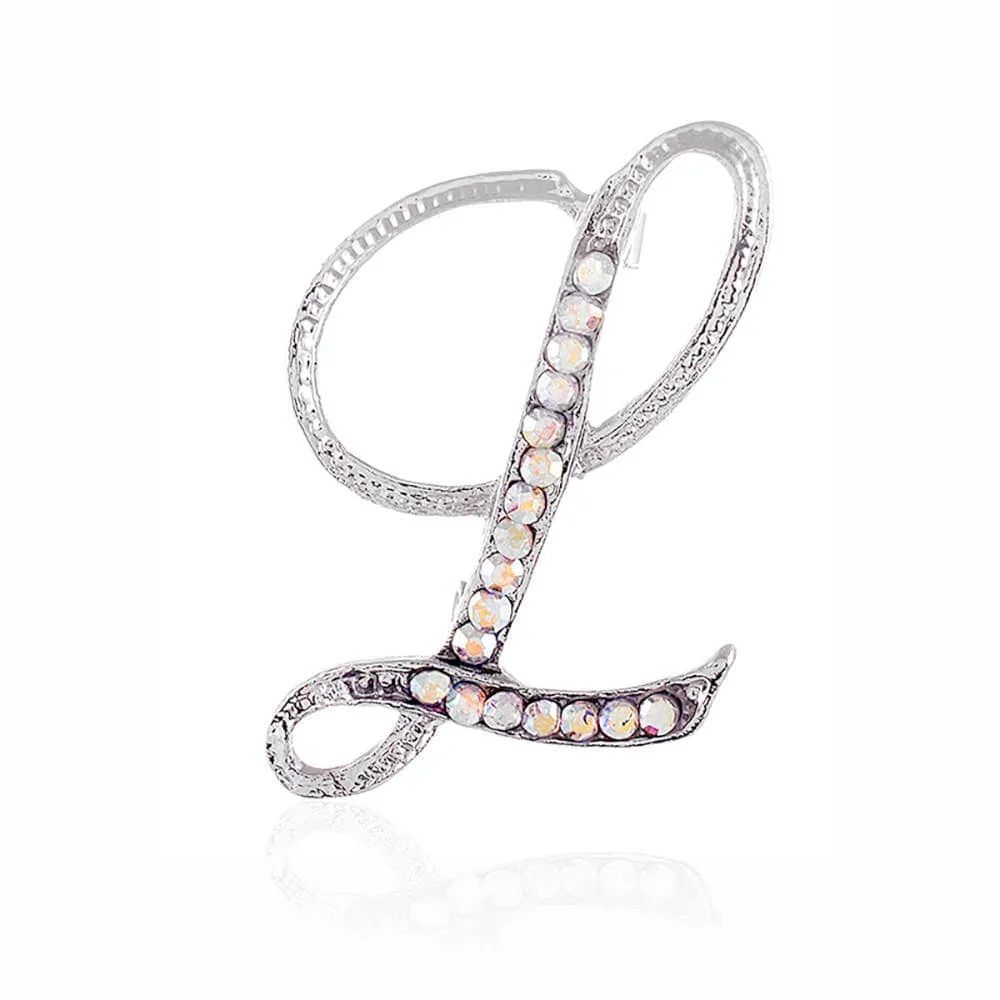 Stone Paved Monogram Initial Letter Pin Brooches