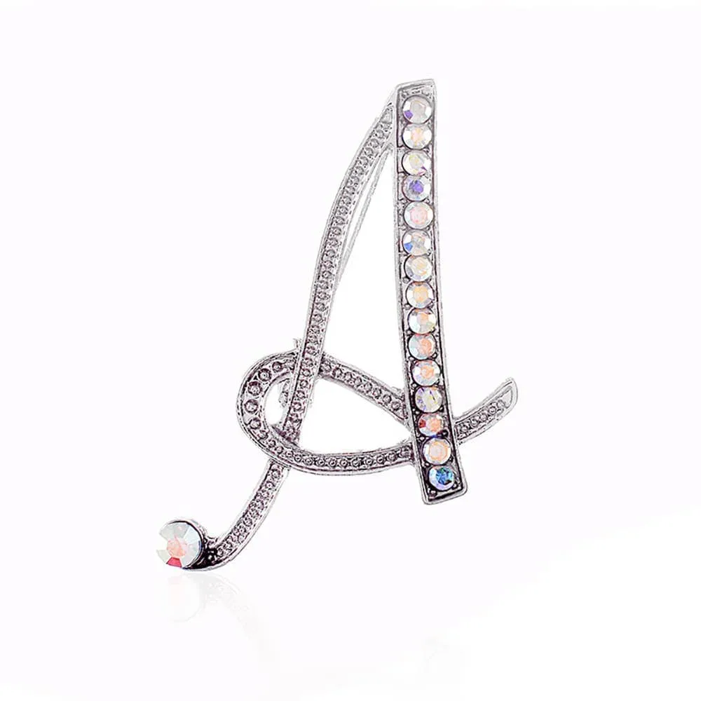 Stone Paved Monogram Initial Letter Pin Brooches