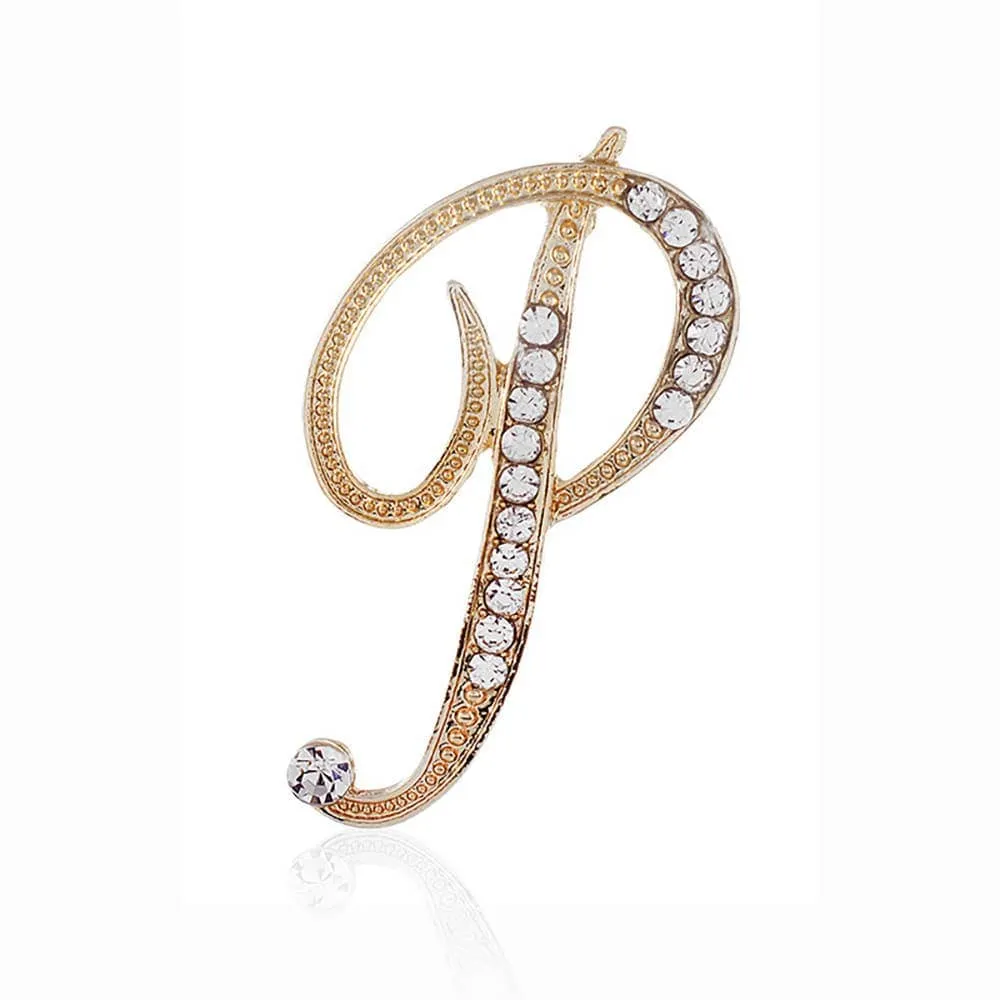 Stone Paved Monogram Initial Letter Pin Brooches