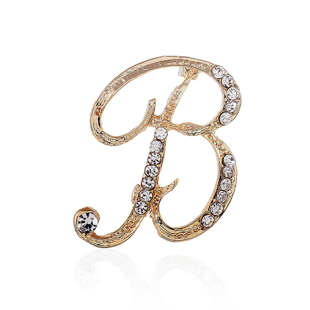 Stone Paved Monogram Initial Letter Pin Brooches