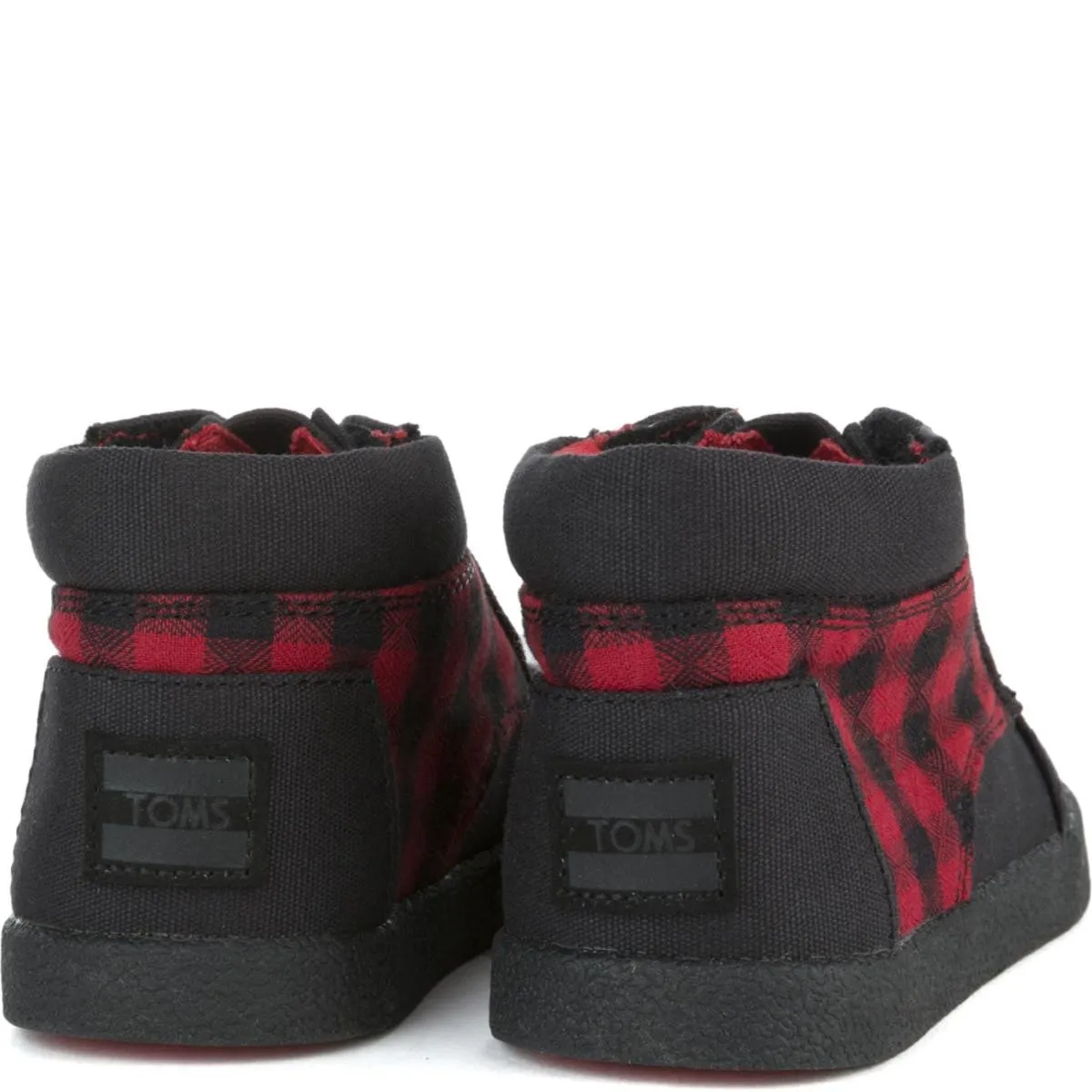 Tiny Toms: Paseo High Red/Black Plaid Sneakers