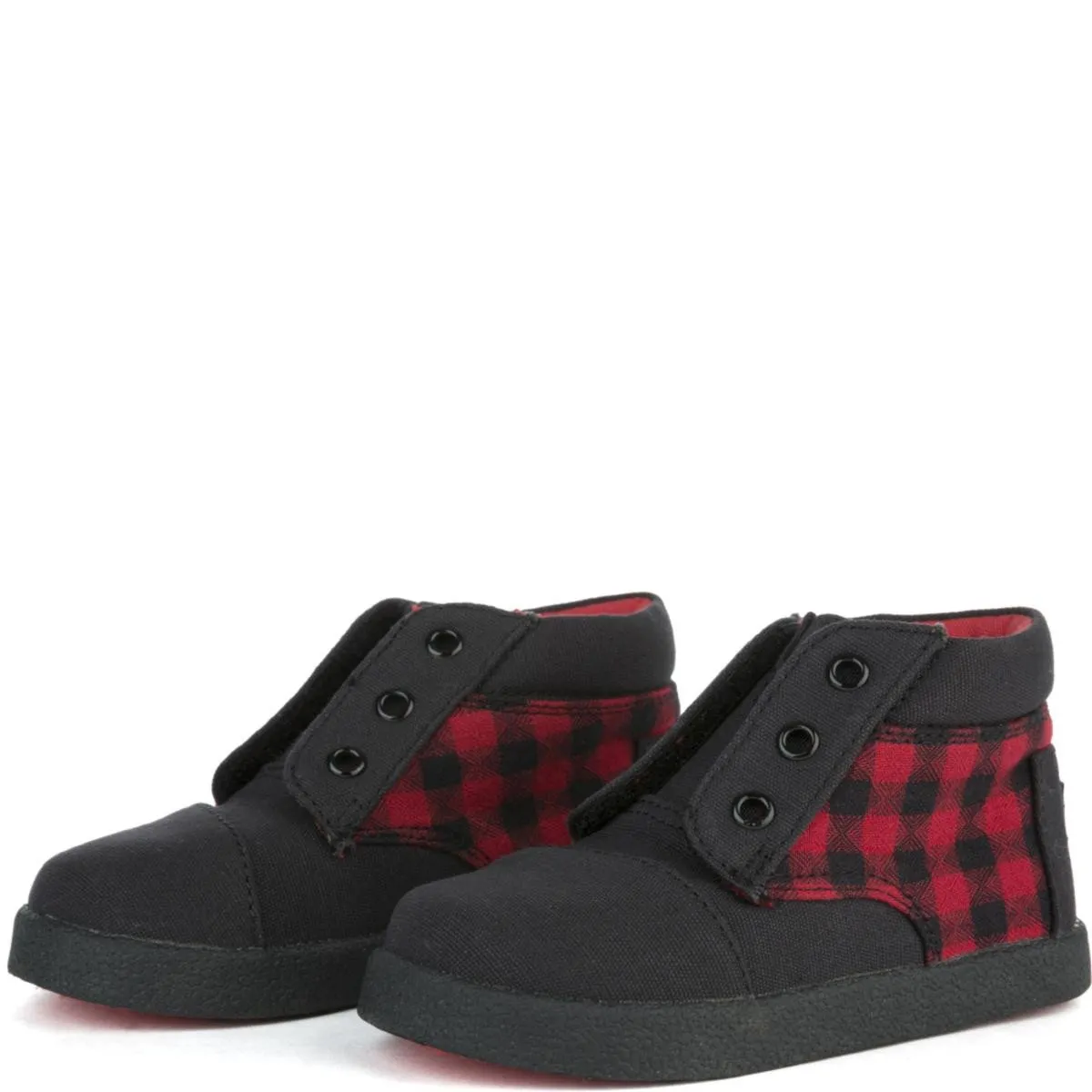 Tiny Toms: Paseo High Red/Black Plaid Sneakers