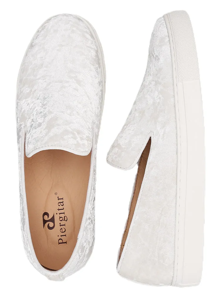 White thick-soled loafers with diamond pattern velvet surface small white slip-on slip-on slip-on casual sneakers for men