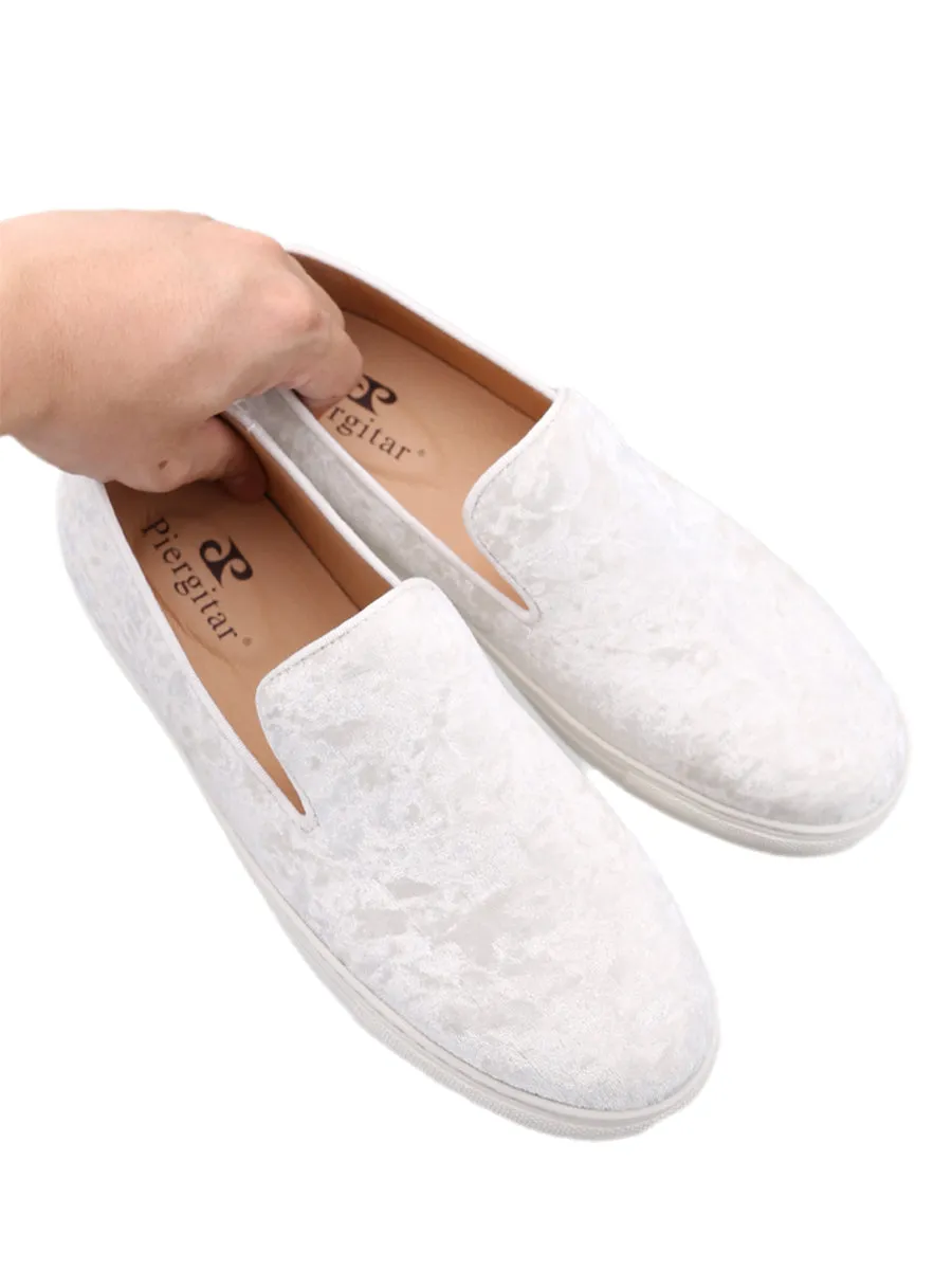 White thick-soled loafers with diamond pattern velvet surface small white slip-on slip-on slip-on casual sneakers for men