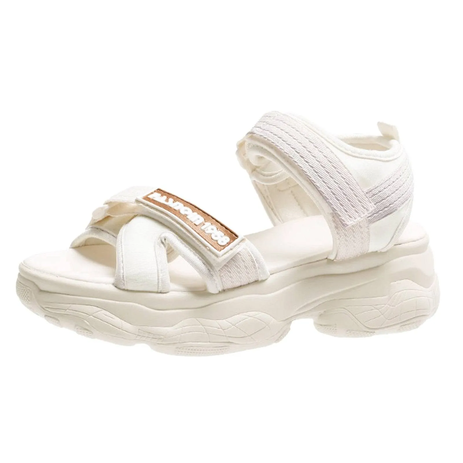 Women’s sporty sandals with hook and loop strap, striped design and ankle support